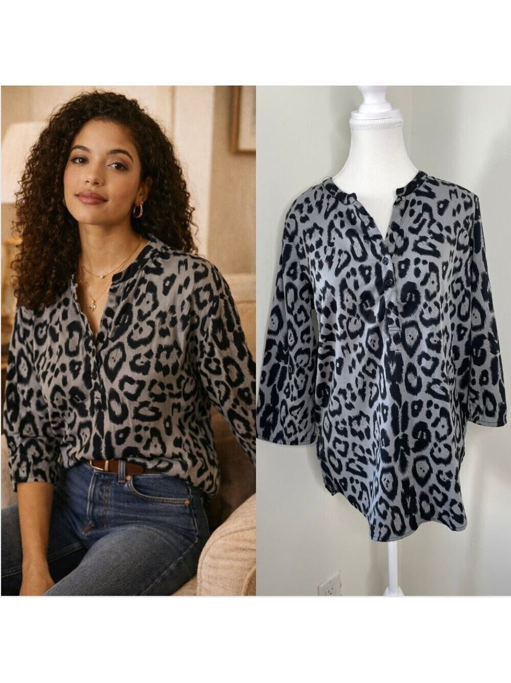 Vintage Sears Animal Print Y-Collar Blouse S